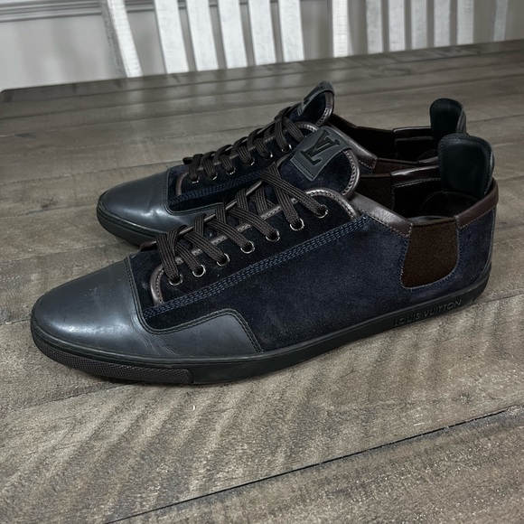 Louis Vuitton Slalom Suede Leather Navy Brown Shoes Sz 10.5 - Picture 3 of 6